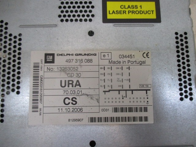 13275077 RADIO LETTORE CD OPEL ASTRA 1.6 B 5M 85KW (2008) RICAMBIO USATO CON SCHERMO 