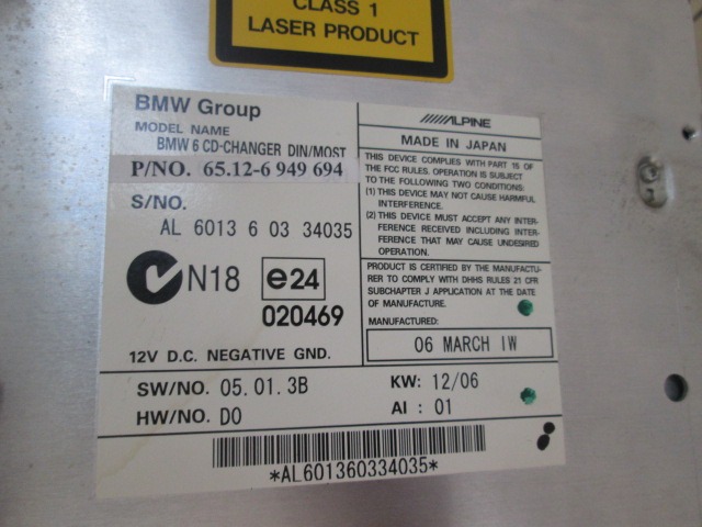 65126949694 CARICATORE CD BMW SERIE 5 530 D E60 3.0 D 160KW AUT 5P (2005) RICAMBIO USATO 
