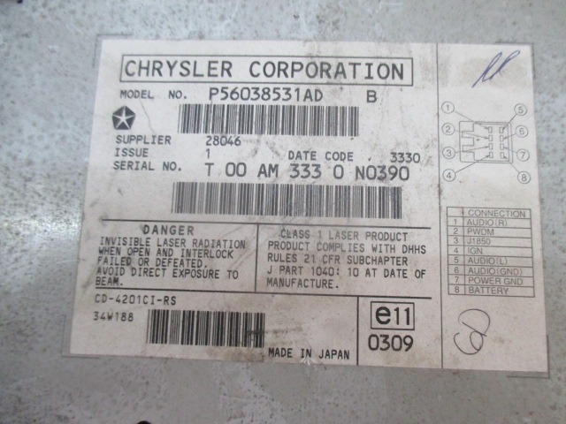 P56038531AD CARICATORE CD CHRYSLER VOYAGER 2.4 B 108KW AUT 5P (2001) RICAMBIO USATO 