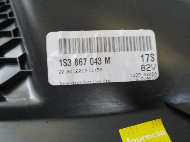 1S3867043M RIVESTIMENTO FIANCO LATERALE POSTERIORE SINISTRO VOLKSWAGEN UP 1.0 B 44KW 5M 3P (2013) RICAMBIO USATO 