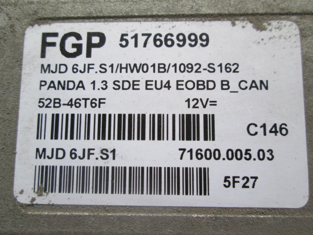 51766999 CENTRALINA MOTORE FIAT PANDA 1.3 D 51KW 5M 5P (2005) RICAMBIO USATO 