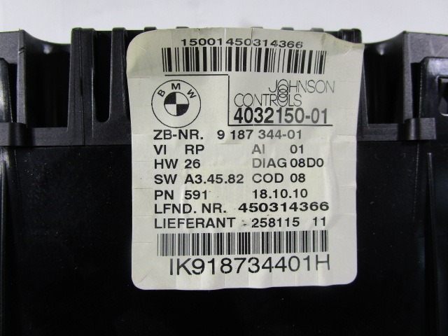 9187344 QUADRO STRUMENTI CONTACHILOMETRI BMW SERIE 3 318D E91 SW 2.0 D 105KW 6M 5P (2010) RICAMBIO USATO 