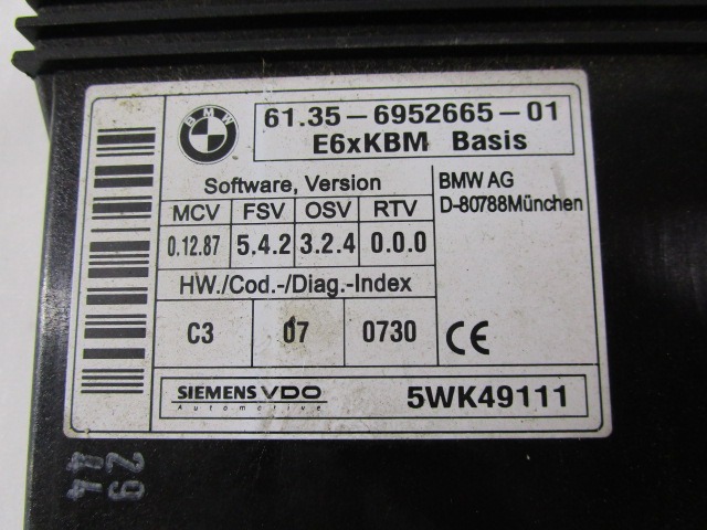61356952665 CENTRALINA COMFORT BMW SERIE 5 530D E60 3.0 D 160KW AUT 4P (2004) RICAMBIO USATO 