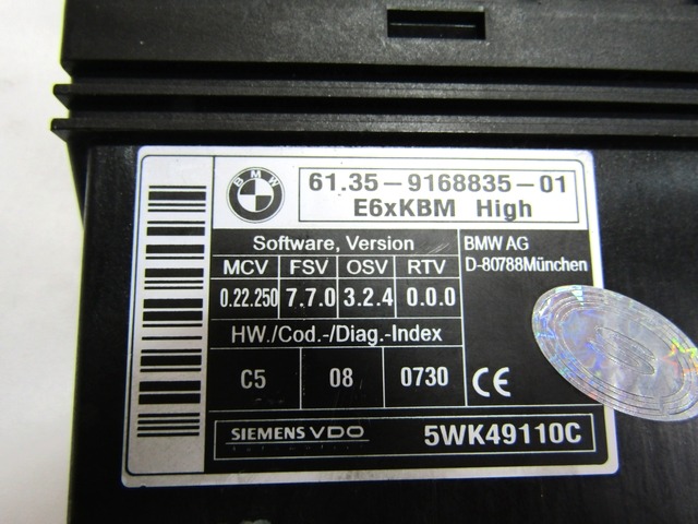 61359168835 CENTRALINA BODY COMPUTER BMW SERIE 5 525D E61 SW 3.0 D 145KW 6M 5P (2008) RICAMBIO USATO 