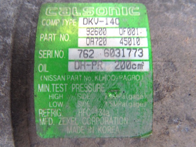 92600-0F001 COMPRESSORE CLIMATIZZATORE CLIMA A/C NISSAN TERRANO 2.7 92KW 3P D 5M (1997) RICAMBIO USATO