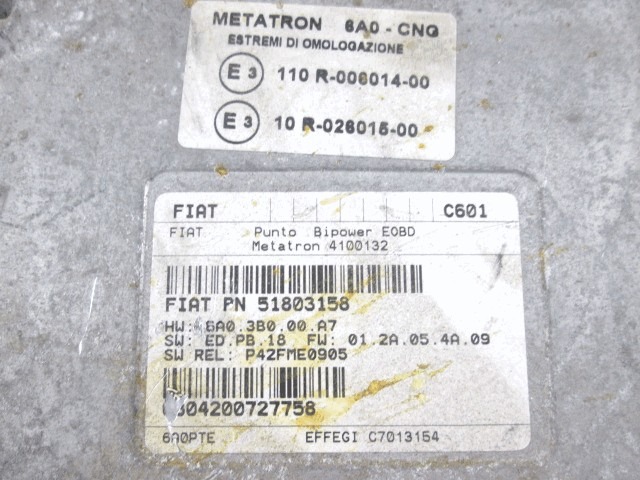 51803158 CENTRALINA INIEZIONE METANO FIAT PUNTO 1.2 M 44KW 5M 5P (2007) RICAMBIO USATO 