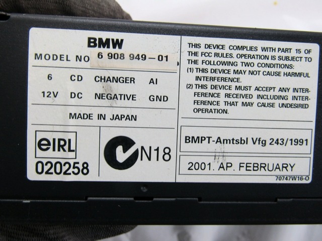 6908949 CARICATORE CD BMW BMW X5 E53 3.0 B 4X4 170KW AUT 5P (2001) RICAMBIO USATO 