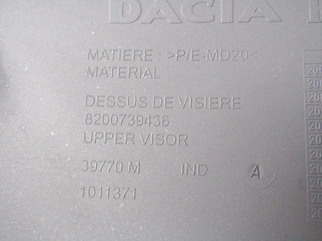 8200739436 RIVESTIMENTO PLASTICA SUPERIORE QUADRO STRUMENTI CRUSCOTTO DACIA LOGAN SW 1.6 G 64KW 5M 5P (2009) RICAMBIO USATO 
