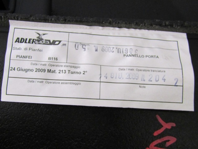 735454338 PANNELLO INTERNO PORTA POSTERIORE DESTRA LANCIA MUSA 1.4 G 57KW 5M 5P (2009) RICAMBIO USATO 