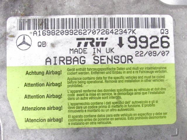 A1698209926 KIT AIRBAG MERCEDES CLASSE A 180 CDI (W169) 2.0 80KW 5P D 6M (2007) RICAMBIO USATO 16986001029 
