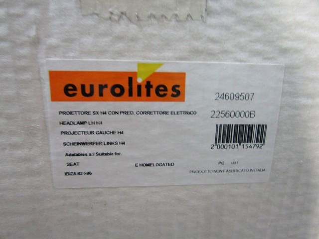 24609507 FARO FANALE ANTERIORE SINISTRO EUROLITES SEAT IBIZA 1.4 3P (FINO AL 1996) RICAMBIO NUOVO