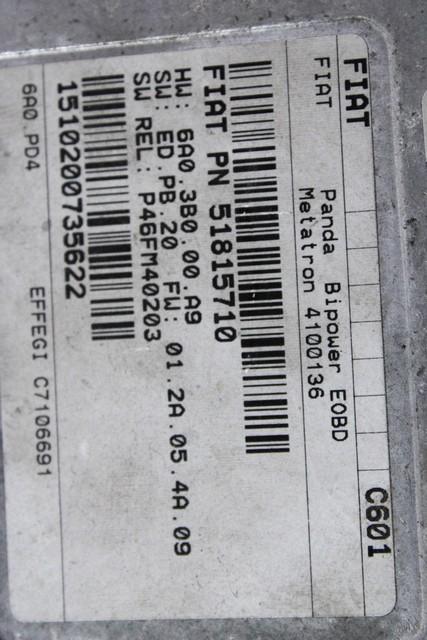 51815710 CENTRALINA INIEZIONE GAS METANO FIAT PANDA 1.2 M 44KW 5M 5P (2007) RICAMBIO USATO