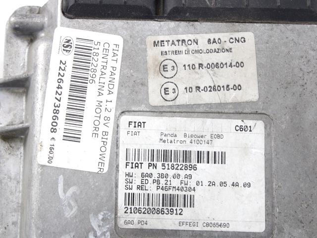 51822896 CENTRALINA INIEZIONE GAS METANO FIAT PANDA CROSS 1.2 5M 44KW (2009) RICAMBIO USATO