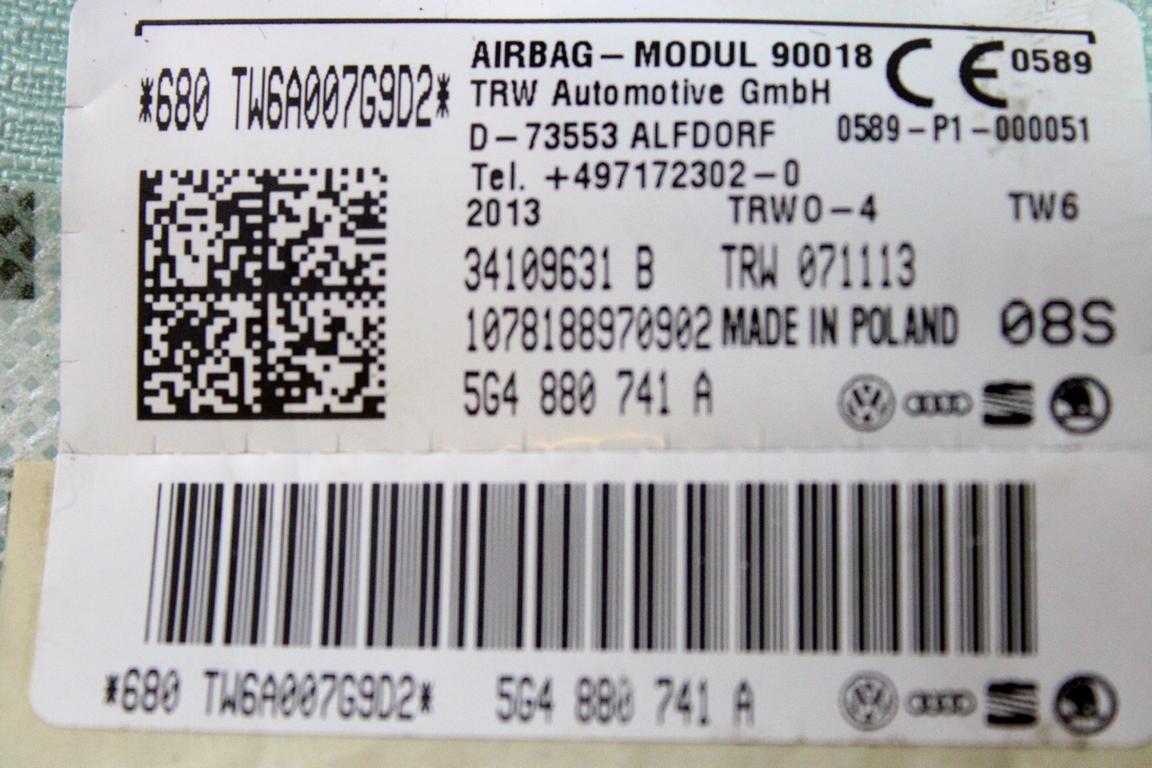 5G4880741A AIRBAG LATERALE A TENDINA LATO SINISTRO VOLKSWAGEN GOLF 7 1.6 D 66KW 5M 5P (2014) RICAMBIO USATO